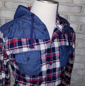 Yishion mens plaid shirt size XL blue denim bottom